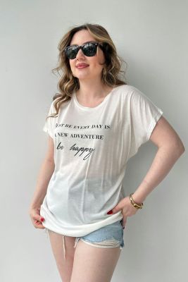 Be Happy T-shirt Beyaz - Thumbnail