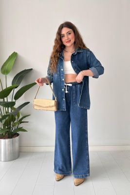 Bol Paça Denim Takım Lacivert - Thumbnail