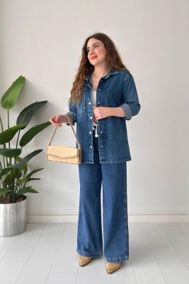Bol Paça Denim Takım Lacivert - Thumbnail