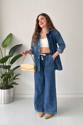 Bol Paça Denim Takım Lacivert - Thumbnail