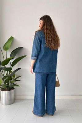 Bol Paça Denim Takım Lacivert - Thumbnail