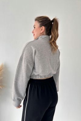 Crop Sweatshirt Gri - Thumbnail