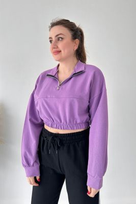 Crop Sweatshirt Lila - Thumbnail