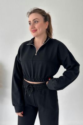 Crop Sweatshirt Siyah - Thumbnail