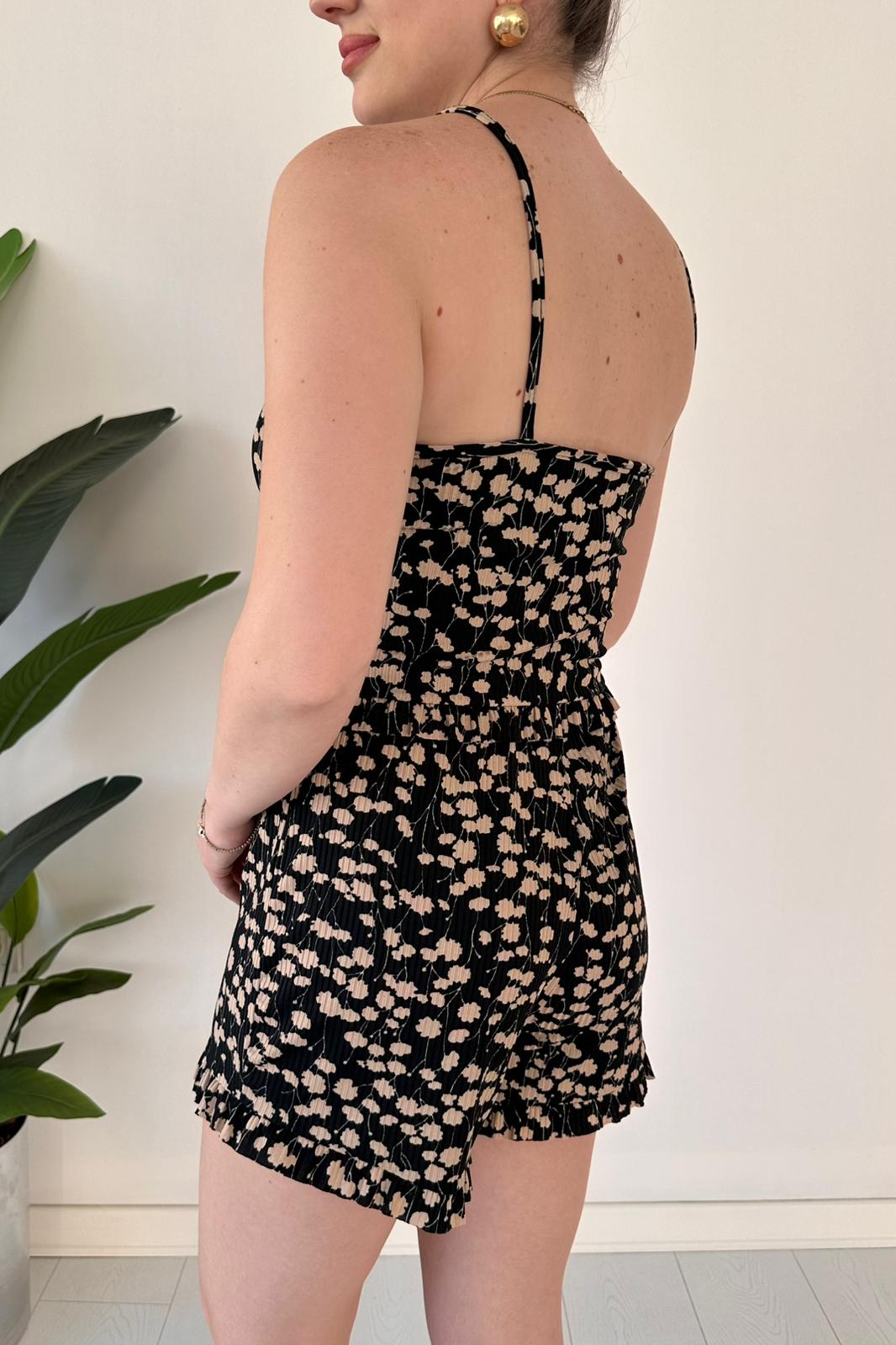 Desenli Pijama Takımı Floral - Thumbnail