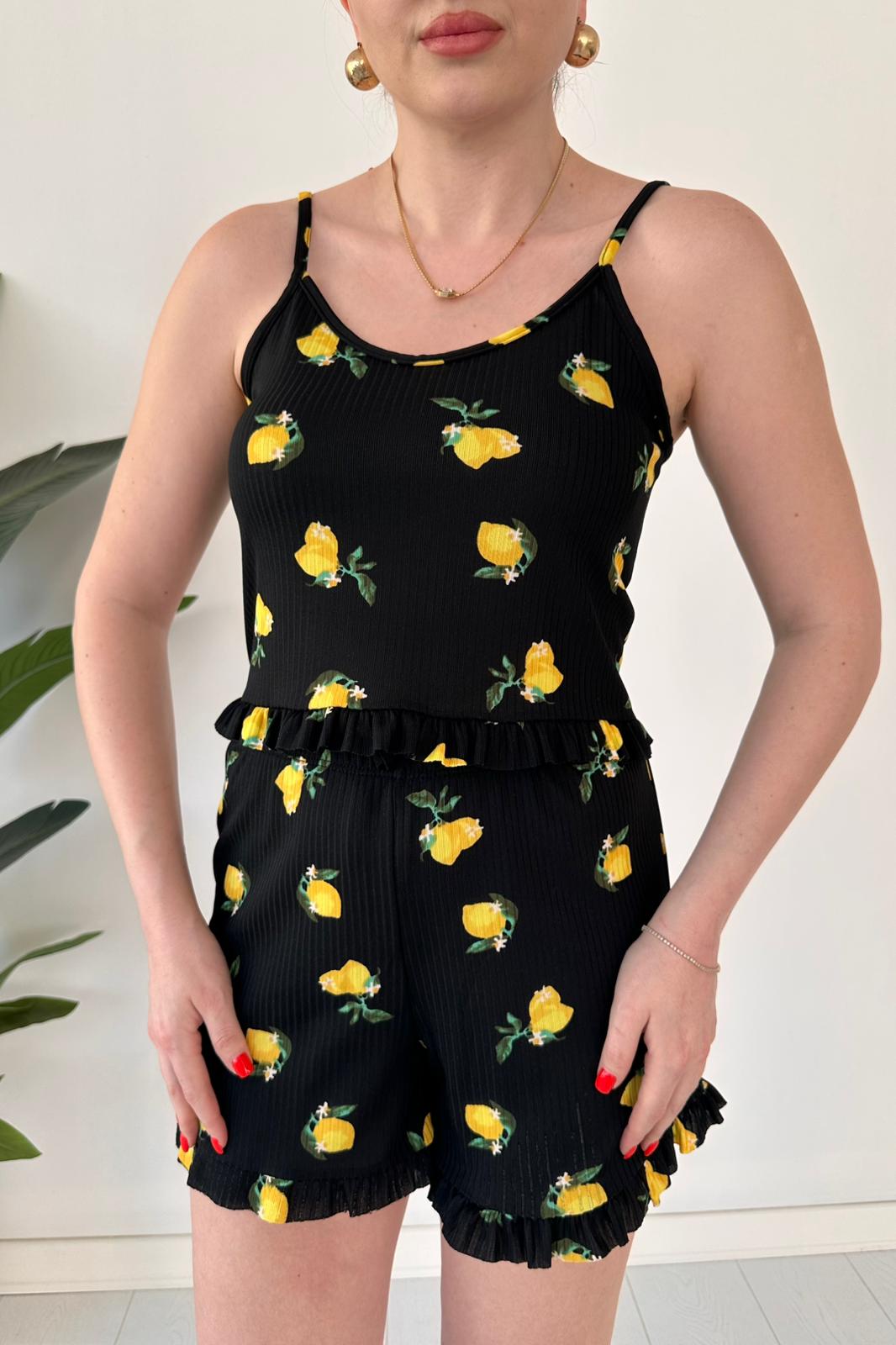 Desenli Pijama Takımı Limon - Thumbnail