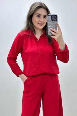 Keten Bol Paça Takım Kırmızı - Thumbnail