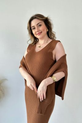Kısa Kazaklı Triko Elbise Tarçın - Thumbnail