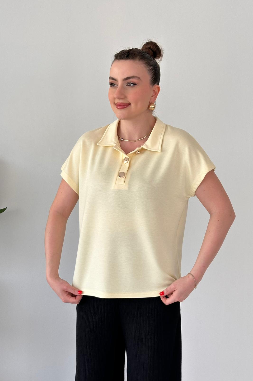 Modal Polo Bluz Sarı - Thumbnail