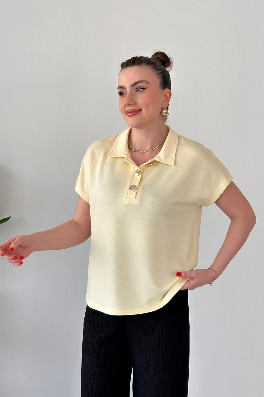 Modal Polo Bluz Sarı - Thumbnail
