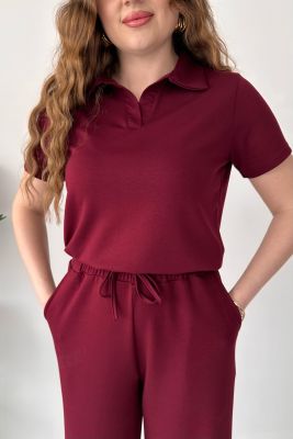 Polo Yaka Modal Takım Bordo - Thumbnail