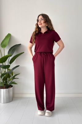 Polo Yaka Modal Takım Bordo - Thumbnail