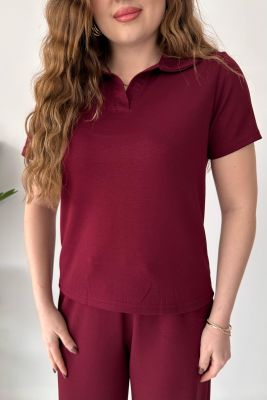 Polo Yaka Modal Takım Bordo - Thumbnail
