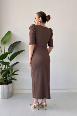 V Tokalı Ottoman Elbise Vizon - Thumbnail