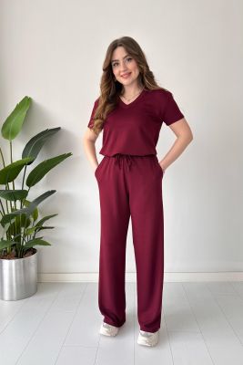 V Yaka Modal Takım Bordo - Thumbnail