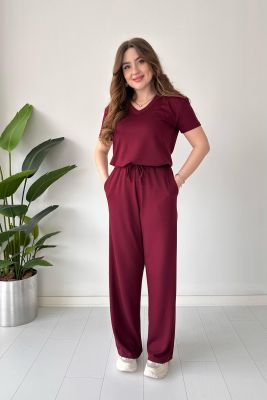 V Yaka Modal Takım Bordo - Thumbnail