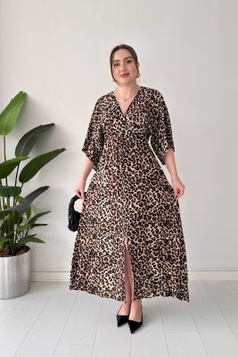 Yarasa Leopar Elbise Siyah - Thumbnail