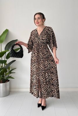 Yarasa Leopar Elbise Siyah - Thumbnail