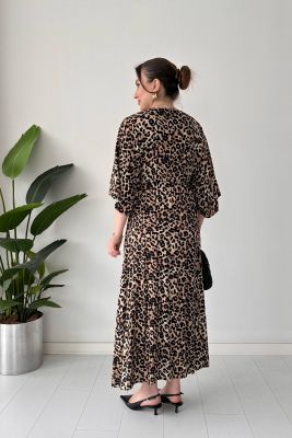 Yarasa Leopar Elbise Siyah - Thumbnail