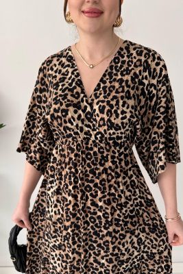 Yarasa Leopar Elbise Siyah - Thumbnail