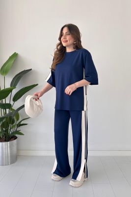 Yırtmaçlı Modal Takım Lacivert - Thumbnail