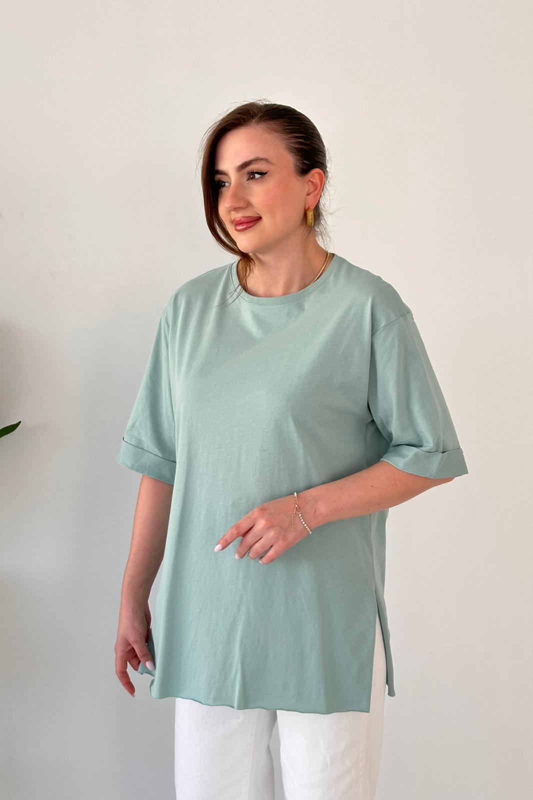 Yırtmaçlı Tshirt Mint - Thumbnail