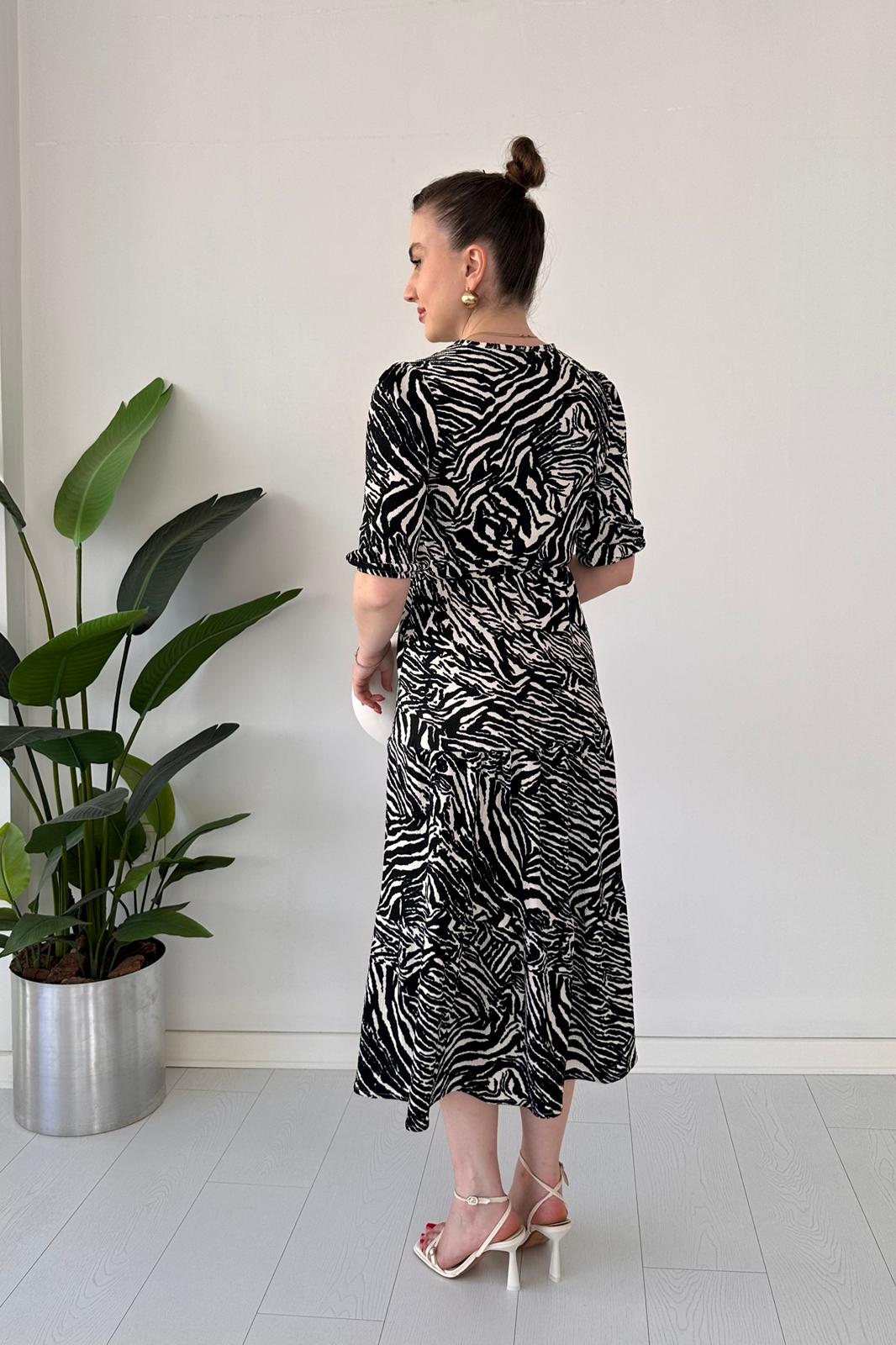 Zebra Bürümcük Elbise Siyah - Thumbnail